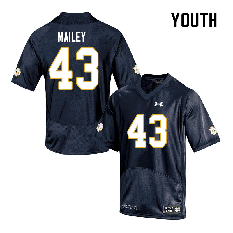 Youth NCAA Notre Dame Fighting Irish #43 Greg Mailey Stitched College Under Armour Authentic Navy Football Jersey QC10E36DH